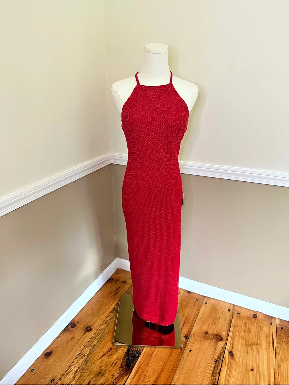 Lulus Red Halter Maxi Dress Size Medium NWT